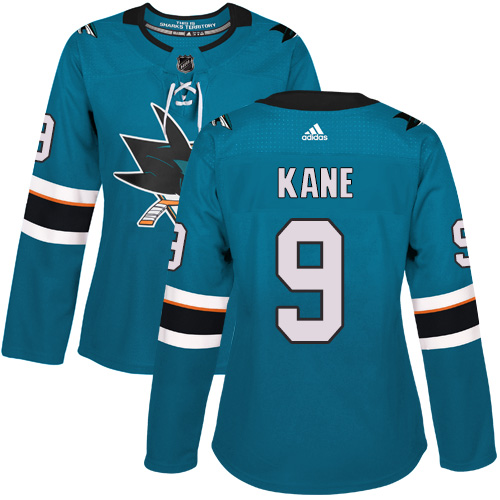 Adidas San Jose Sharks #9 Evander Kane Teal Home Authentic Women Stitched NHL Jersey